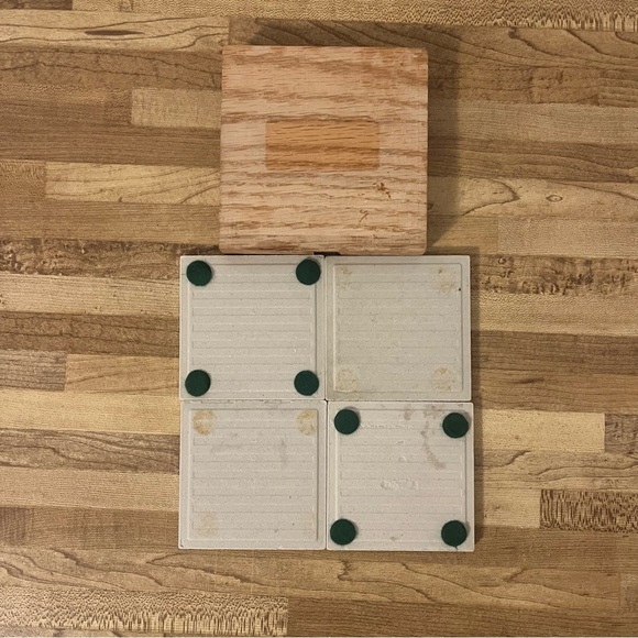 Hand Painted Art Tile Coasters Glazed Trivet With Wood Holder - Picture 3 of 8